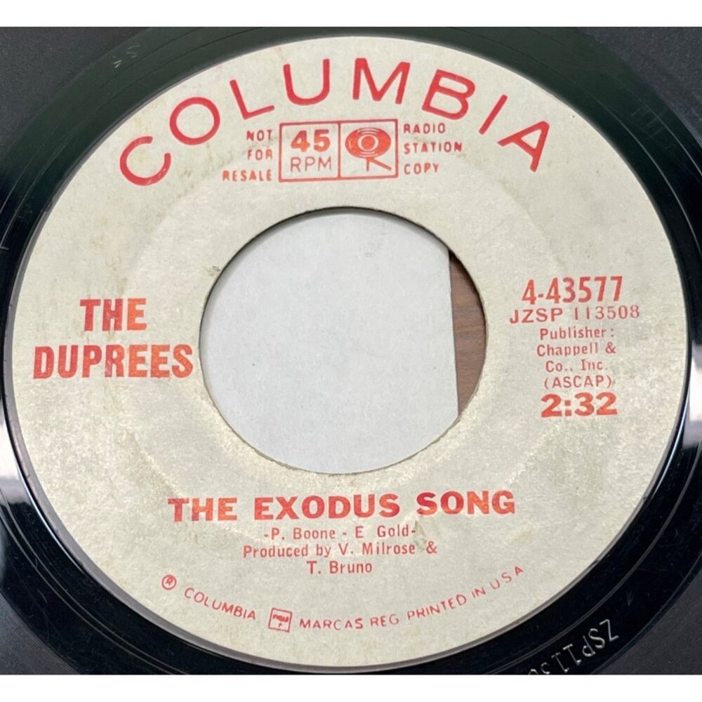 The Duprees The Exodus Song / Let Them Talk 45 Vinyl Doo Wop Soul Promo Columbia